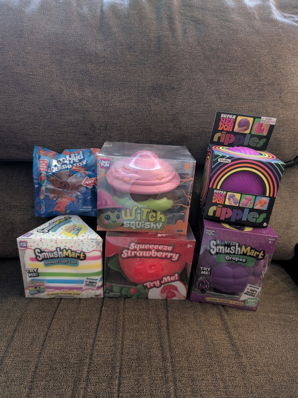 Smushmart Squishies, Super NeeDoh Ripples, Kool Aid & Strawberry Squishy